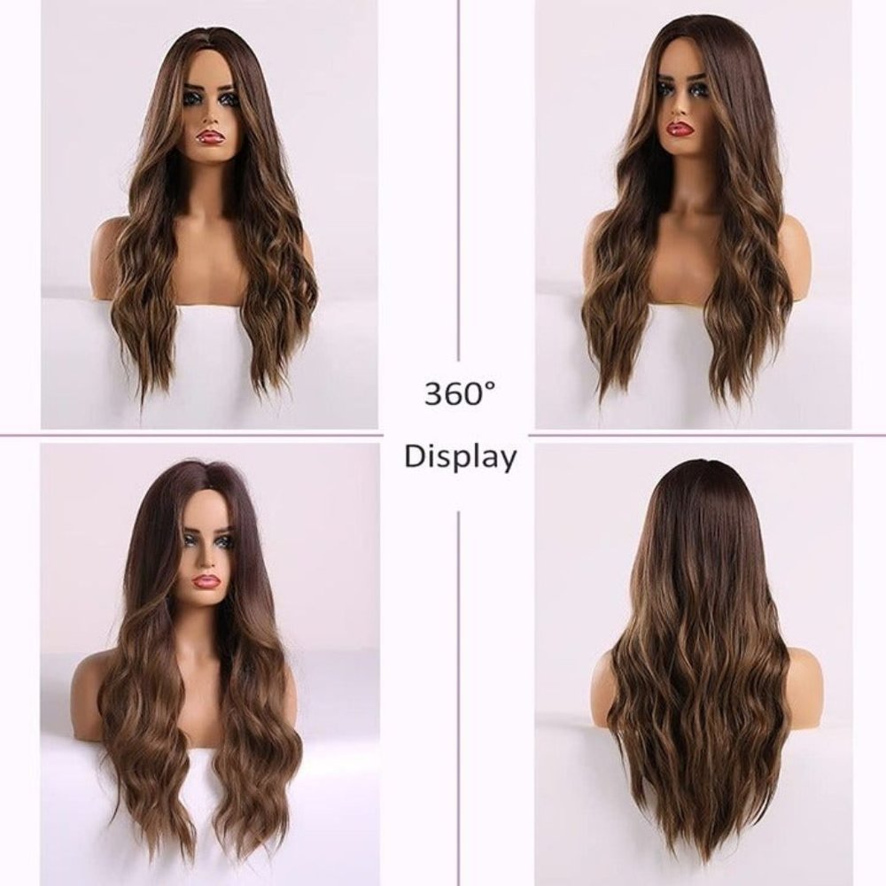 Haoland Brown Wig for Women, Natural, Brunette, Heat Resistant, Synthetic, 26 in